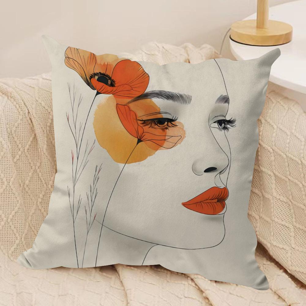 Flowers And Women Cushion Cover Pillowcase Ultra Soft Skin Friendly Fabric Cloud Like Comfort Concealed Zipper
