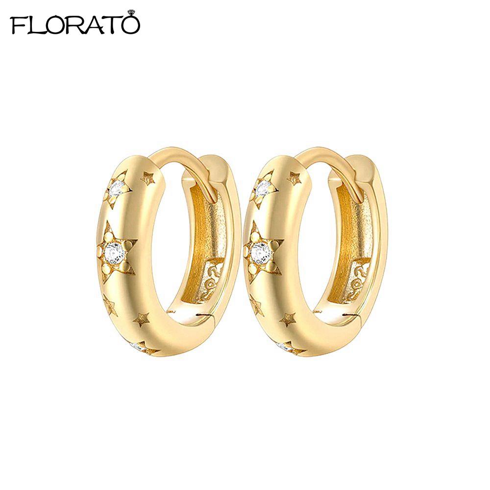 Classic Zircon Earrings 925 Silver Needle Allergic Protection Star Golden Hoop Earrings for Women Birthday Fine Jewelry Gift