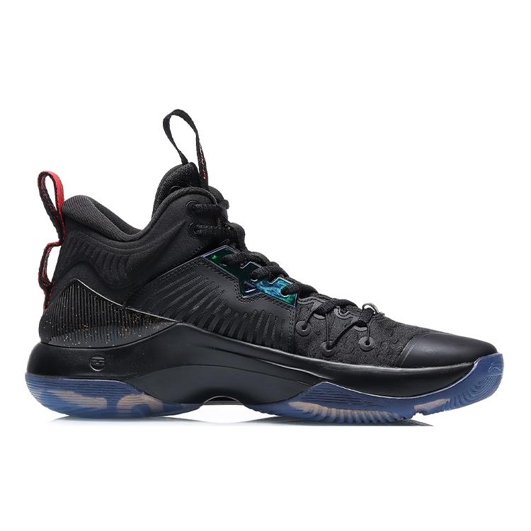 New LiNing Bullish Cushioning Anti Slip And Wear Resistant High Top Performance Basketball Shoes Men's Black Blue ABAQ137-10