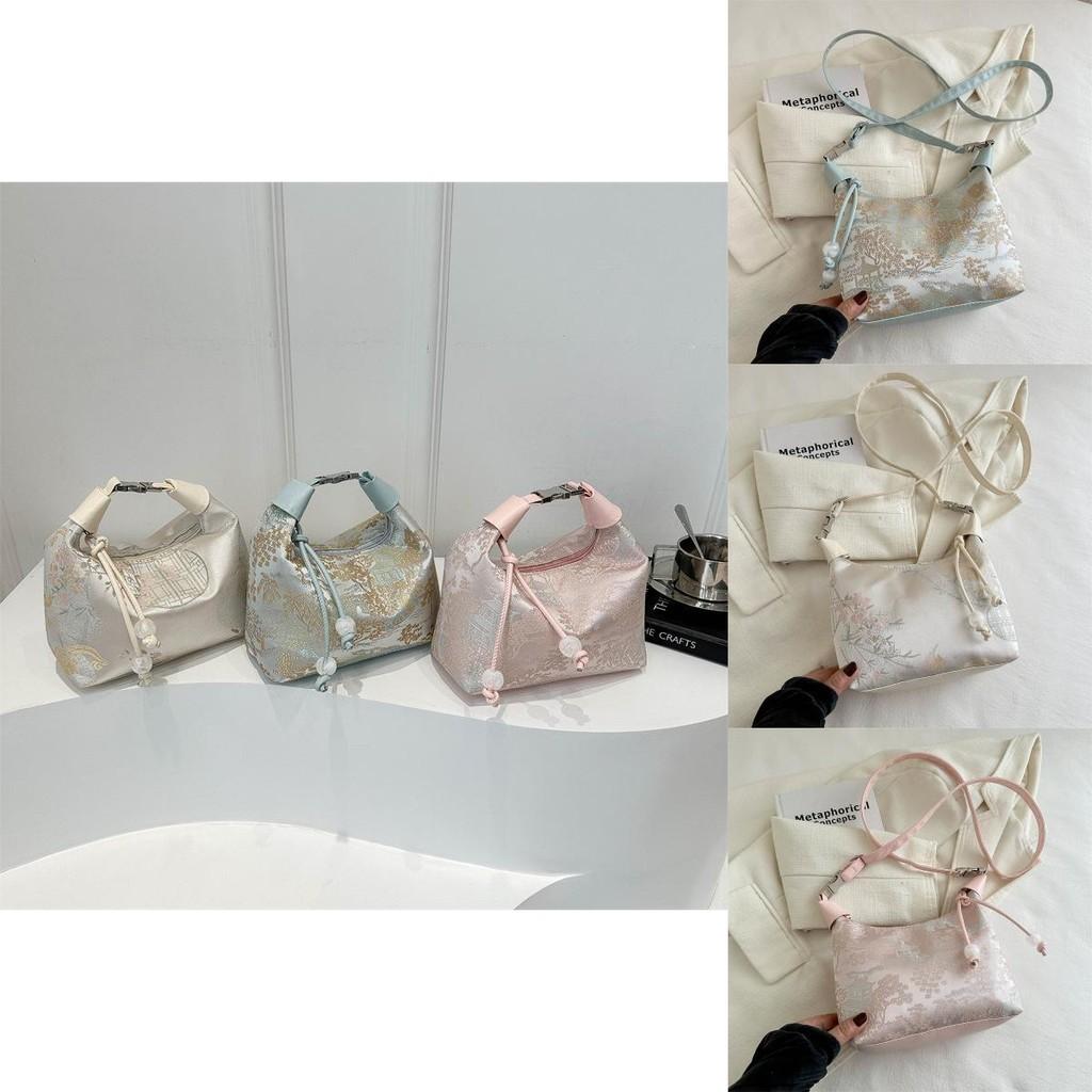 Elegant New Chinese Style Handbag For 2024 Fashionable Floral Fabric Bag In Pink Blue White