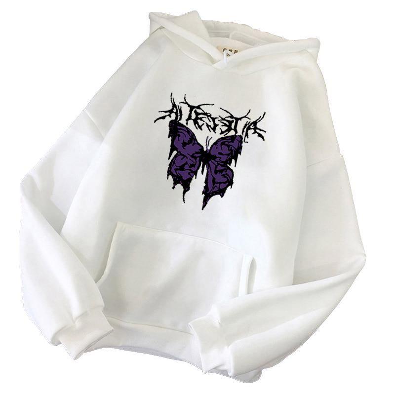 Punk big butterfly sweatshirt Harajuku dark sweater aesthetic fleece hip hop gothic streetwear hoodie