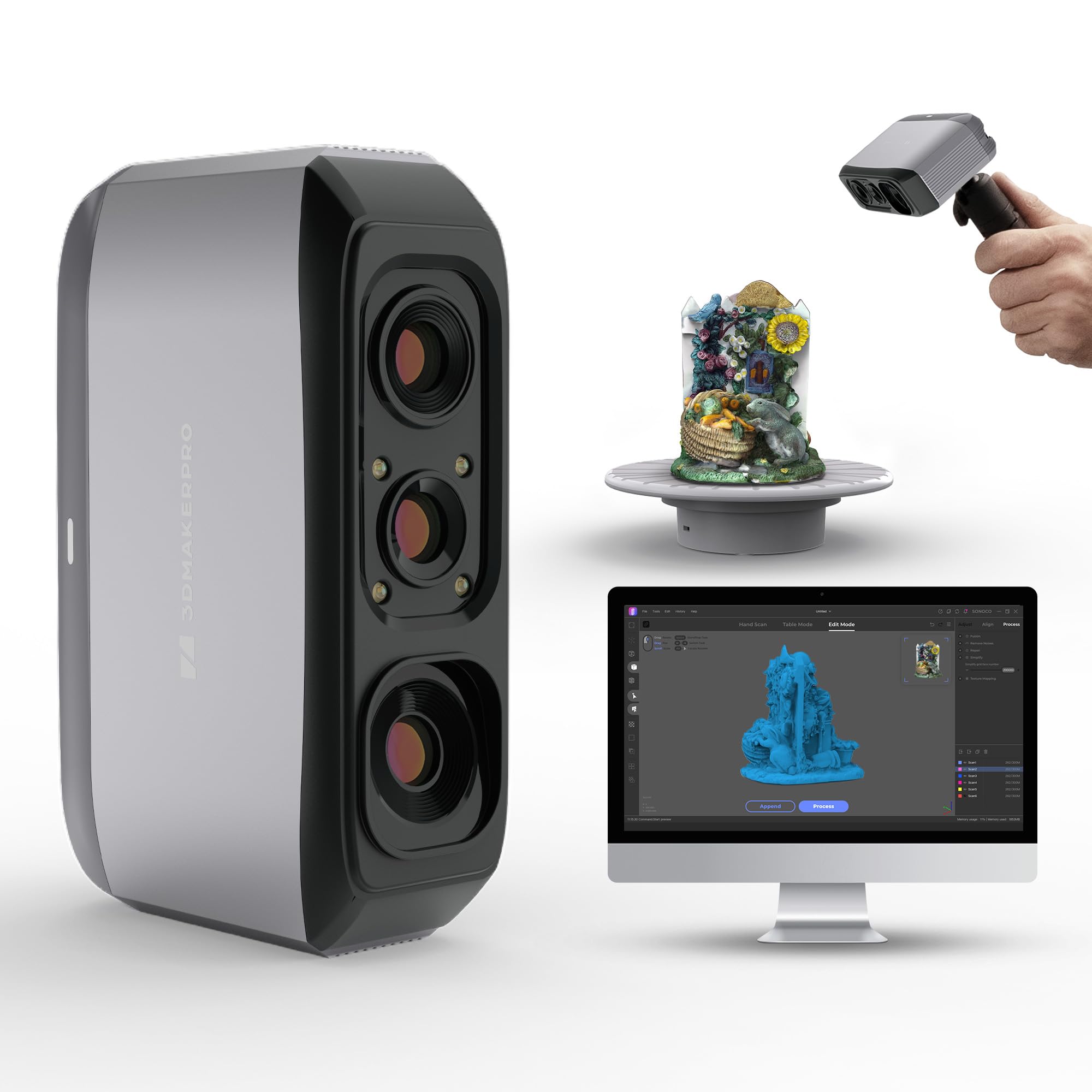 

3DMakerpro Moose Lite 3D Сканер для 3D Ручний 3D Модель 10 FPS Сканування Стабілізація Зображення Сумісний Друк, 0,05 мм Високоточний Сканер, Швидкість,