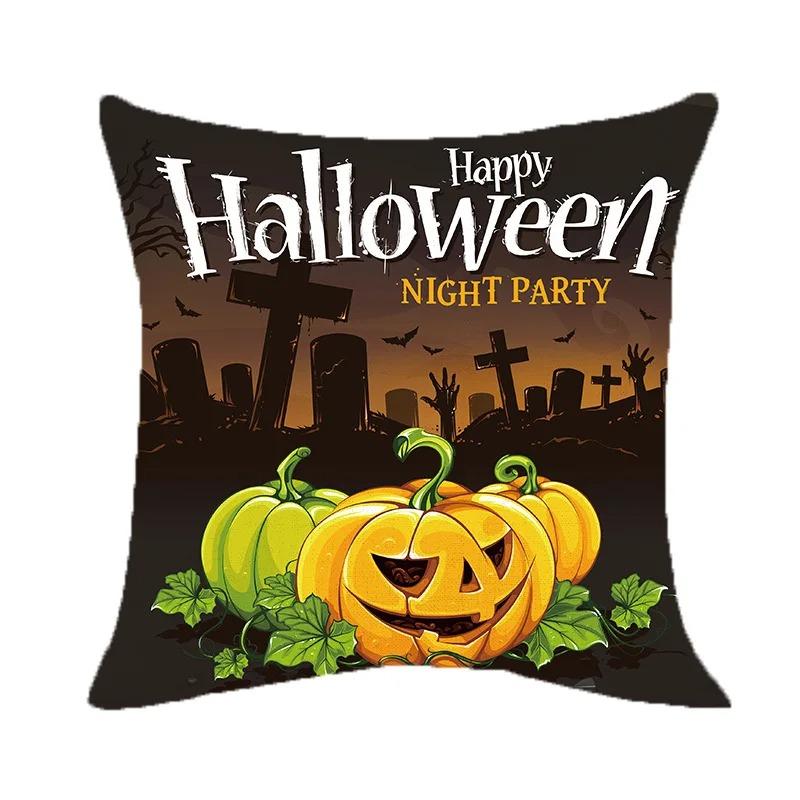 Halloween Theme Pillow Cover Car Office Living Room Sofa Halloween Pumpkin Lantern Decoration Pillow Cover