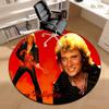 1pc Legendary idol Johnny Hallyday Round carpet Painted Printed circular carpet, home door mat, outdoor travel protection carpet
