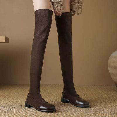 Zamszowe Jesienno-Zimowe Buty Niskie Obcasy Rozmiar 43 Długie Kozaki Wsuwane Elastyczne Kozaki za Kolano