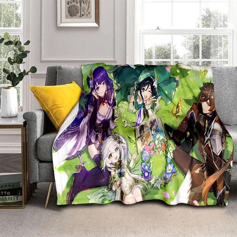 Game Genshin Impact Gamer Cartoon Blanket,Soft Throw Blanket for Home Bedroom Bed Sofa Picnic Travel Office Cover Blanket Kids