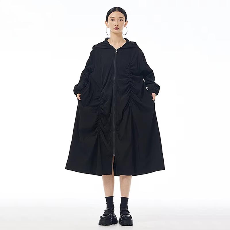 

XITAO Pleated Zipper Hooded Full Sleeve Dress HQQ2440 One Size чёрный