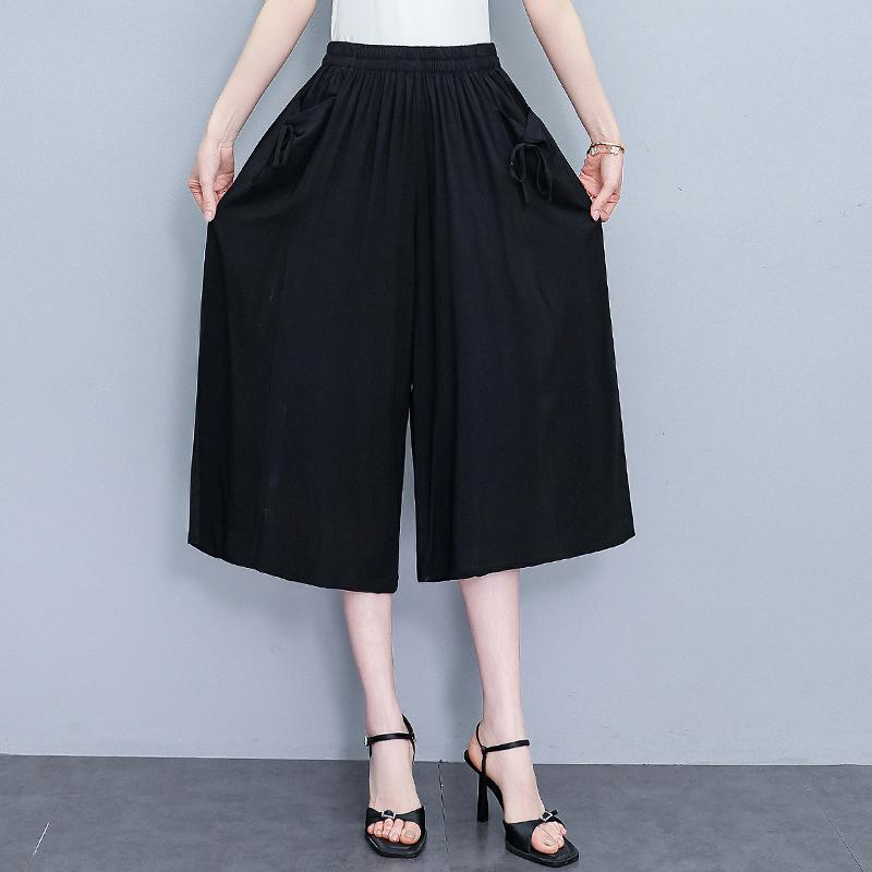 Letní kalhoty se širokými nohavicemi pro ženy Elegantní nadměrné velikosti Ležérní Elastický pas Sukňové kalhoty Vintage oblečení
