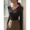 Women Simple Solid V Neck Slim Fit Long Sleeve Inner T Shirt Top