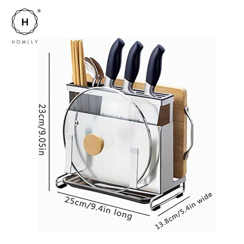 Homlly 4 in 1 kitchen Countertop Knife Block Cutlery Board Lid Organizer Rack