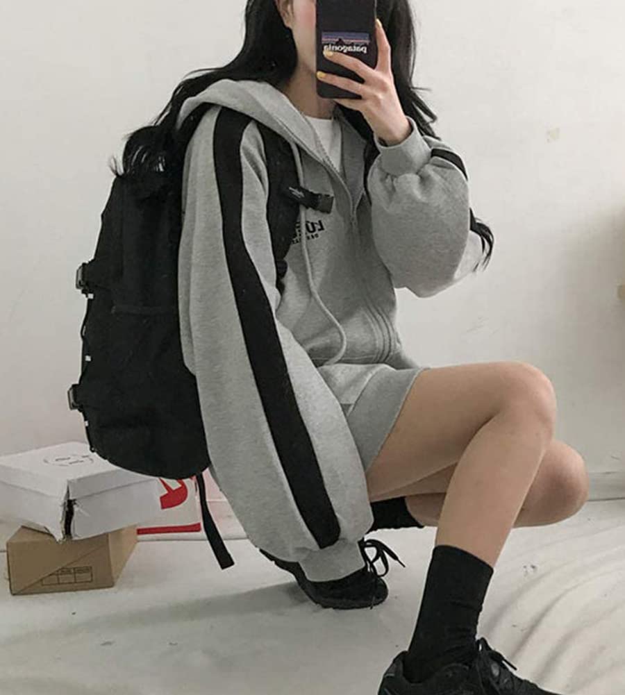 ASARANS Loose with Stylish for and Winter Women's Zip-Up Hoodie, Fleece-Lined, Warm, Zip-Up, Fit, Hood, Spring, Autumn, (Size L, Gray)