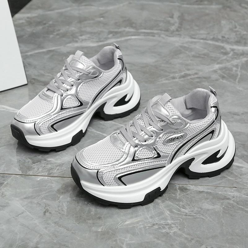

Thick-soled heightening silver dad shoes women s 2025 new spring and autumn Internet celebrity small casual sports women s shoes 35 серебряный