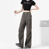 Vintage drawstring pleated wide-leg overalls women's spring high-waisted small pocket casual pants