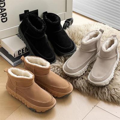 3336 Retro British-Style Snow Boots: Thick Sole, Heightening Leather, Cotton-Lined for Autumn and Winter