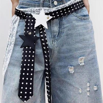 Polkadot Leopard Print Retro Scarf Necktie Millennial Hot Girl Y2K Versatile Star Long Scarf Tie Headband Decorative Belt