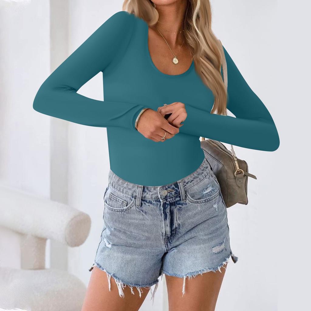 Women's Spring And One-piece T-shirt Slim Long Sleeve Round Neck Color Tops