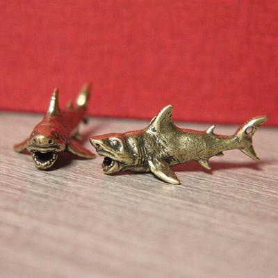 Brass Shark Animal Figurines Miniatures Desktop Ornament Home Decoration Craft Accessories Vintage Keychain Pendant Jewelry Gift