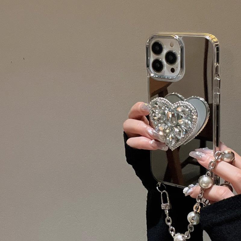 Applicable To Apple 15 Promax Mobile Phone Case New Mirror Iphone14PM Love Stand 13 Mirror Chain 12