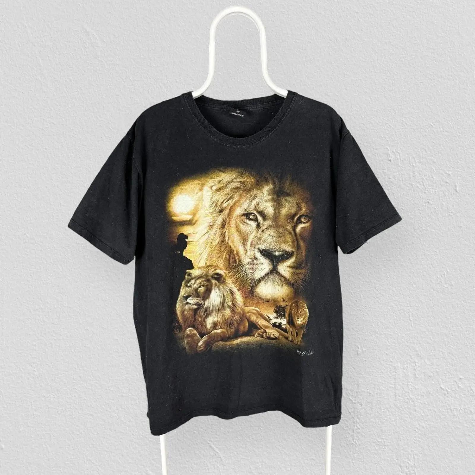 

Vintage Wild Black Lion T Shirt 90s Mens Size Large vintage Washed homme Unisex Comfortable designer clothes Breathable 5XL різнокольоровий