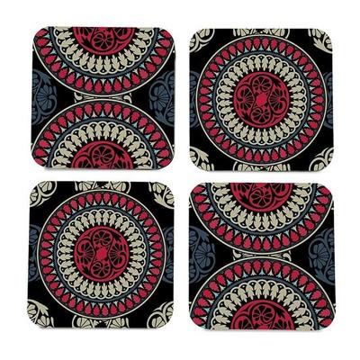 Getränkeuntersetzer aus Holz, Multi-Mandala-Design, Set mit 4 quadratischen Tischuntersetzern für Tee, Kaffeetassen, Becher, Bierdosen, Barglas