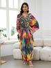Women Plus Size Kaftan Dress Bohemian Printed Beach Swim Suit Summer Long Homewear Colorful Outfit