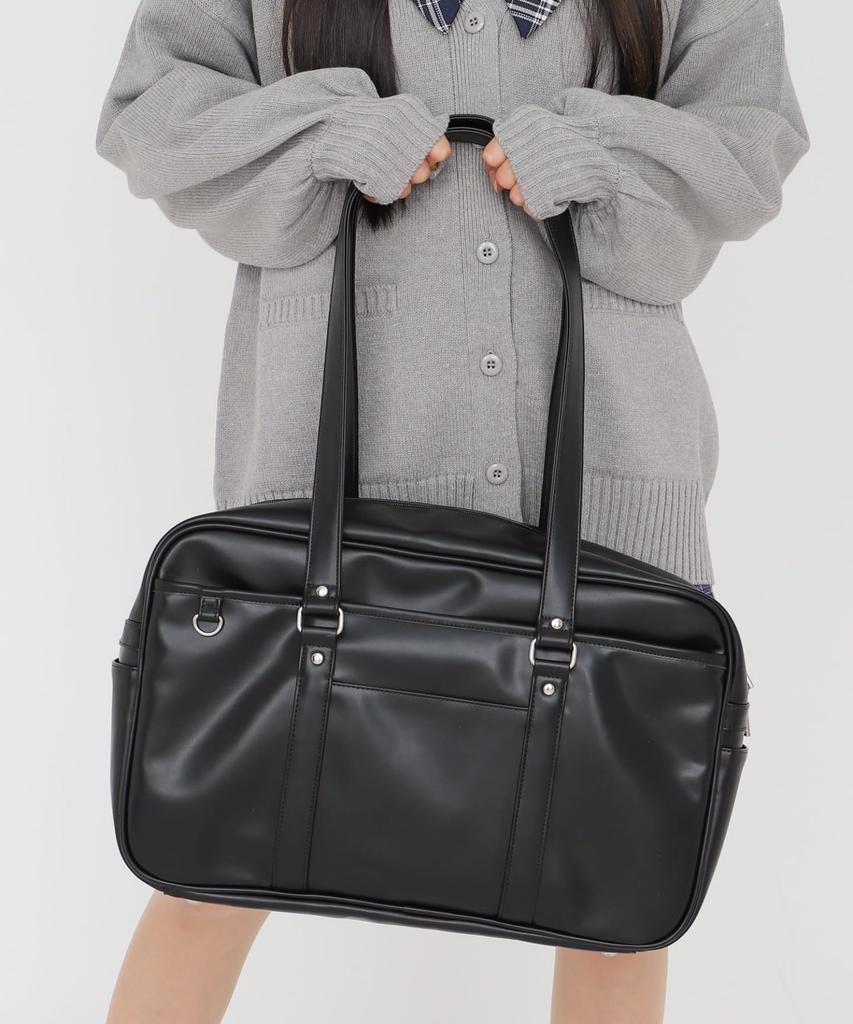 WEGO PU School Bag, Simple Design, Perfect for Students, High School Students, and Commuters, Size F, Black
