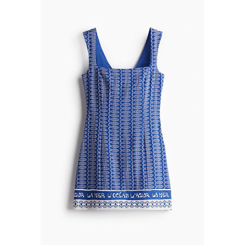 

HM Женская одежда Цветочный принт Платье 2025 Лето Новинка Праздничное Украшение спины Банты Платье 1282070 Blue/Pattern 160/88(S)