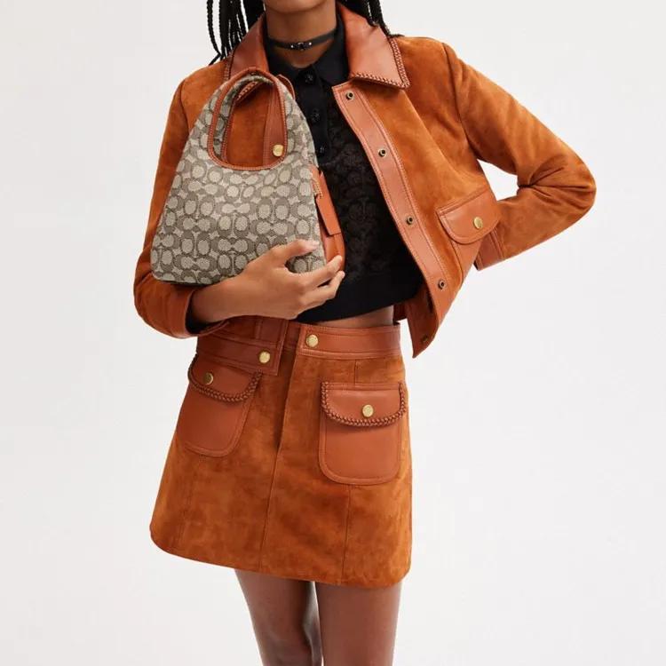 COACH Lana Jacquard Leather Handbag Medium Women's Umber (Unisex) Handbags CM550 B4TA7