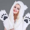 Plush Animal Ear Hat for Adult Unisex Earflap Gloves Scarf All In One Warm Trapper Hat Outdoor Activity Cold Weather Hat