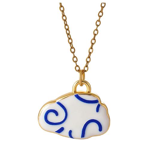 Asu Gold Plated Cartoon Cute Link Chain Cloud Graffiti Pendant Stainless Steel Necklace Gift