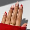 24-Piece Red Almond Bow Stripe Detachable Christmas Nails - Medium Length