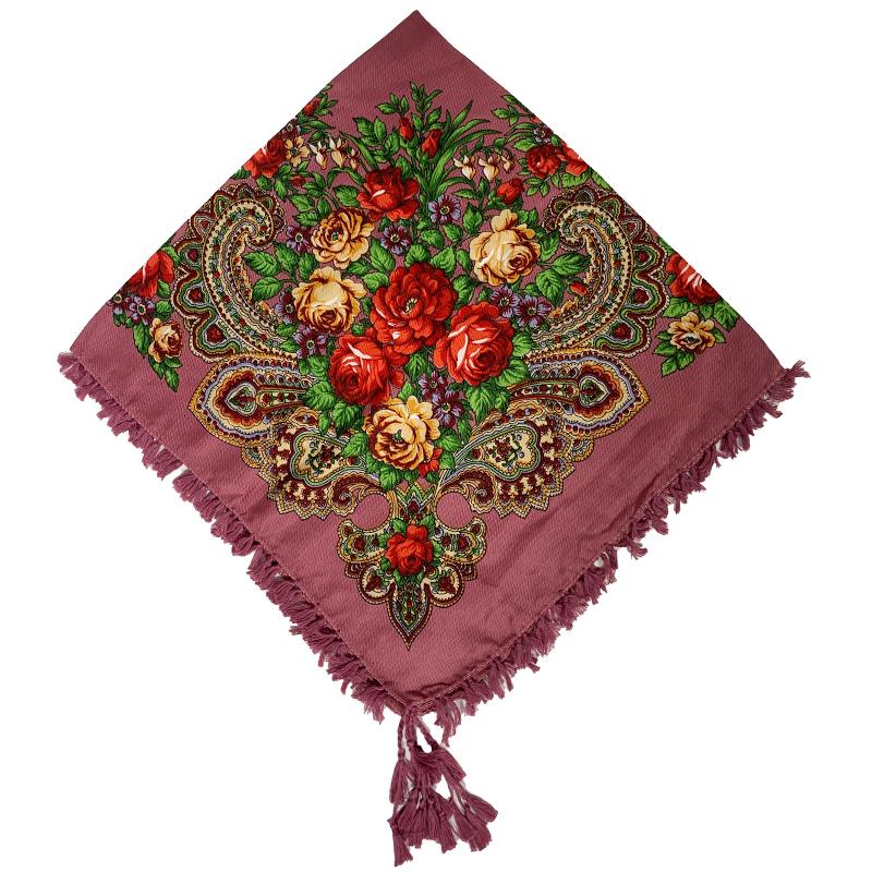 90*90cm Short Tassel Floral Print Russian Square Scarf Women Luxury Flower Printed Bandana Shawl Ukrainian Babushka Head Wraps