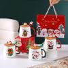 Christmas Ceramic Coffee Mug Ceramic Mug with Lid and Spoon Santa Claus and Reindeer Pattern Coffee Mug with Gift Box