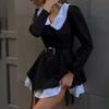Doll Collar Splice France Long Sleeve Dress For Women High Waisted Slim Ruffle Mini Dresses Ladies Street Casual Party Elegant Evening Dress Female