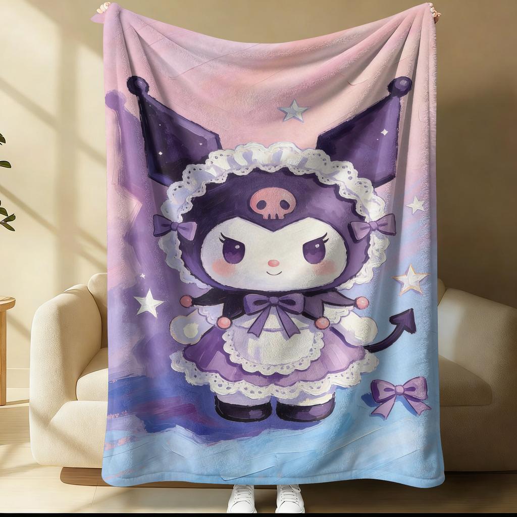 Sanrio Kuromi Magic Witch Blanket Starry Sky Oil Painting Printed Flannel Throw Blanket Multi-use Nap Blanket for Dorm Home