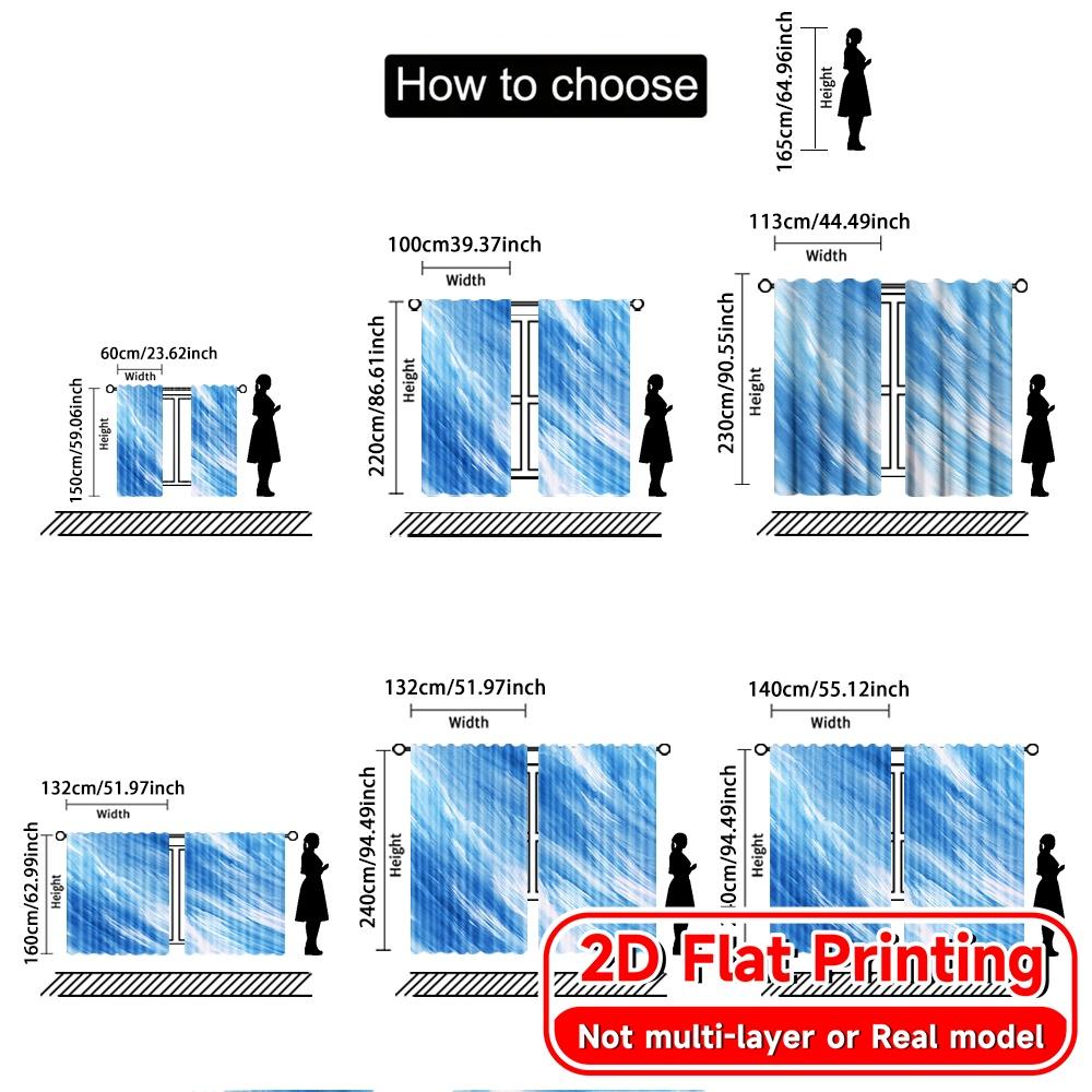 2D Flat Printing  2pcs Aqua Veil Modern Creative Curtains 100% Polyester Curtains Thermal Insulation   and Room Darkening