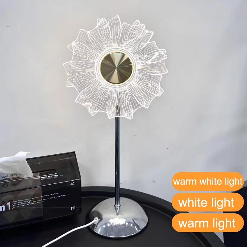 Metal Table Lamp Creative Sunflower Windmill Desk Light Bedside Atmosphere Night Light 3 Color Dimming Bedroom Decoration Lamp