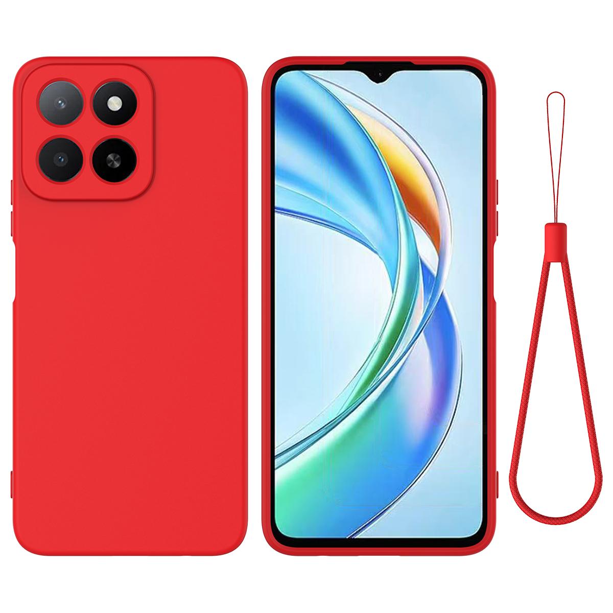 

For Honor X5b Plus/Honor X5b Case Liquid Silicone Phone Back Cover with Hand Strap Red