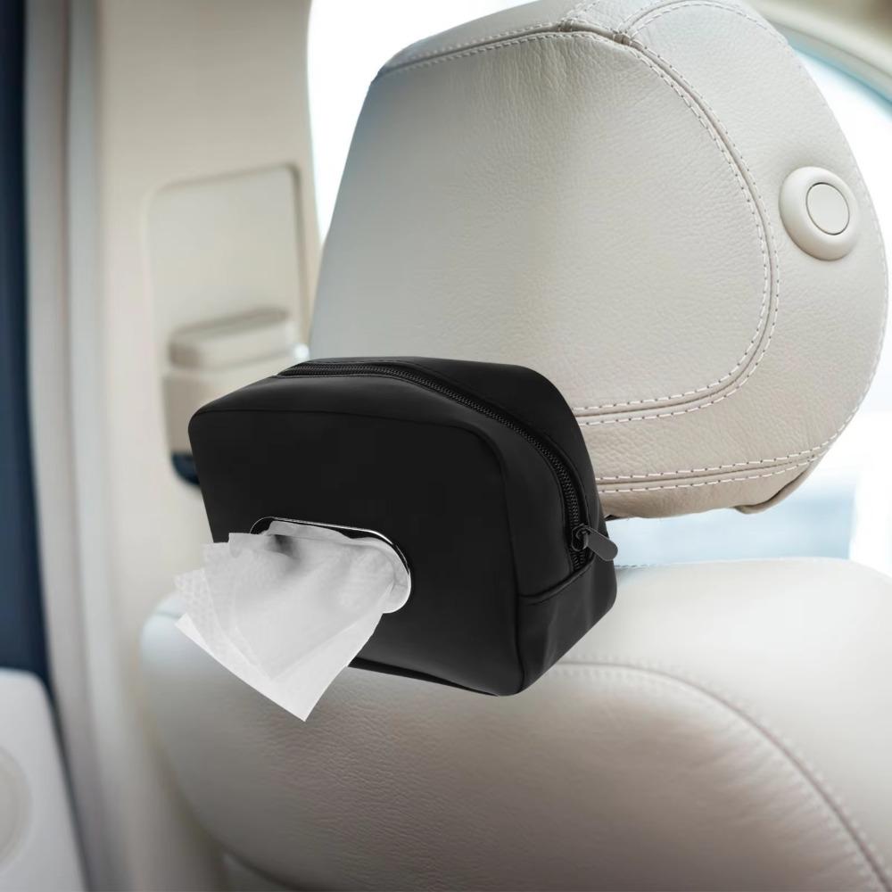 Zipper Car Napkin Holder PU Leather Car Seat Back Organizer  Interior Accessories