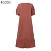 ZANZEA Women Summer V-Neck Short Sleeve Long Dress