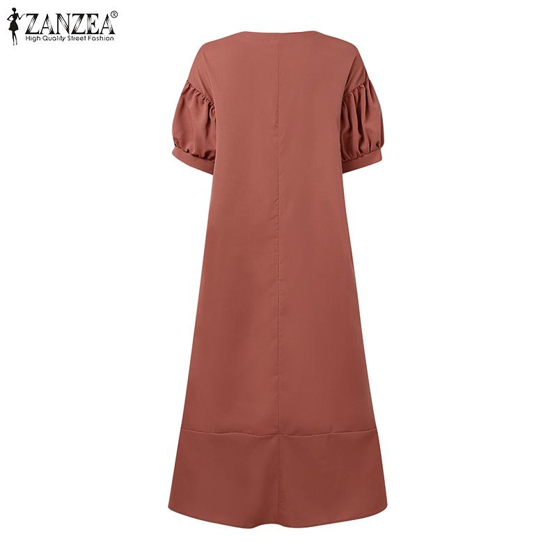 ZANZEA Women Summer V-Neck Short Sleeve Long Dress