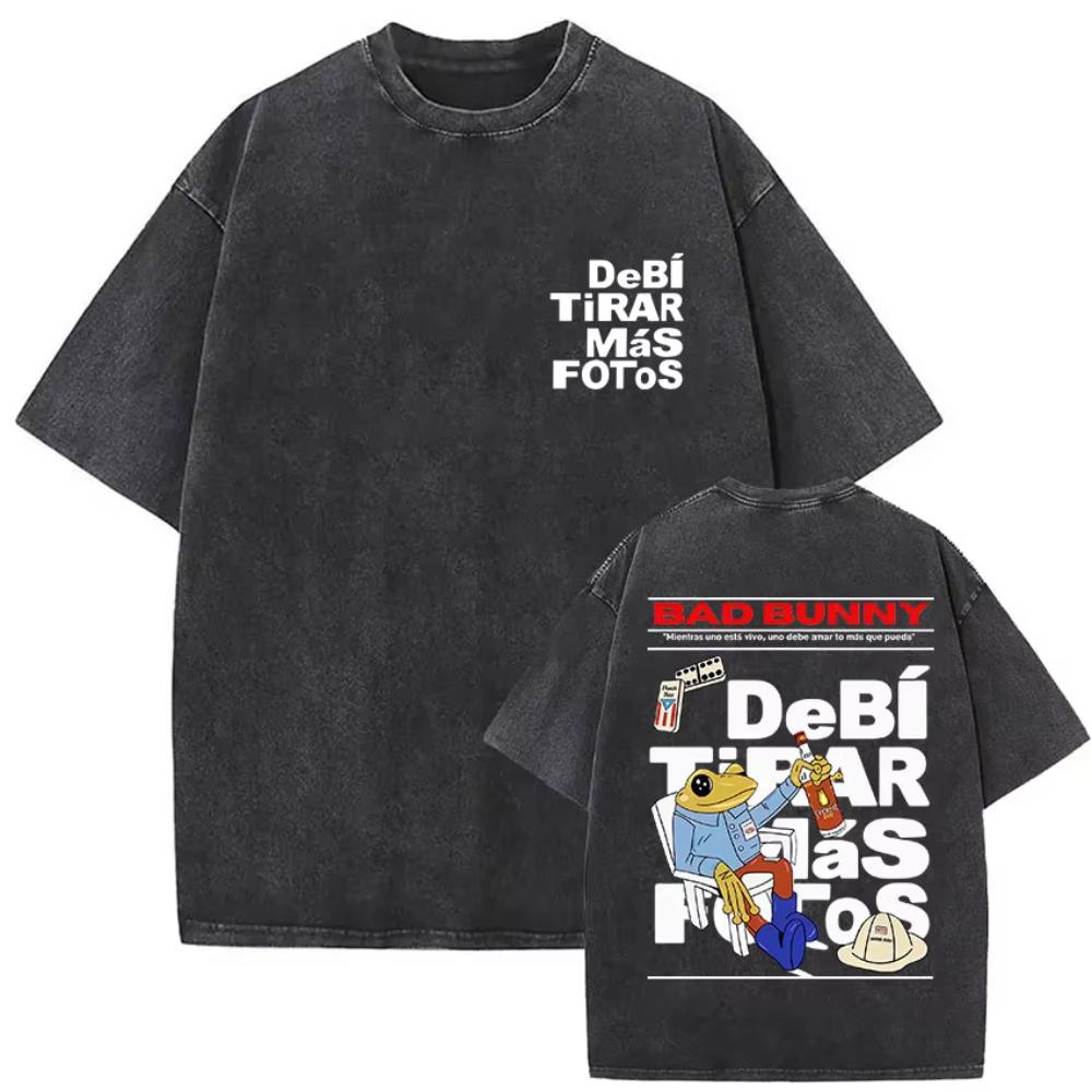 s Vintage Washed Bad Bunny Album T Shirt Mens Gothic Hip Hop Short Sleeve Tshirts Pop Fashion Casual Tshirt Streetwear