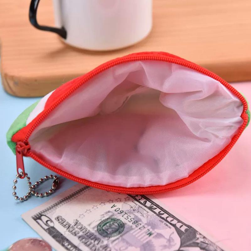 WTEMPO Cute Mini Coin Purses Zipper Storage Bags with Keychains Creative Small Semi-circular Watermelon-shaped Key Bags Daily Use Change Pouches