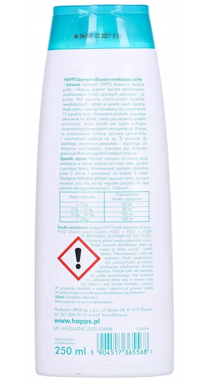 Happs Flea and Tick Shampoo for Dogs 250ml Effective Protection