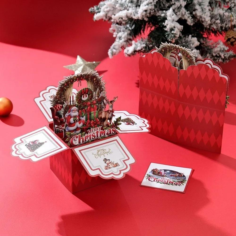 Creative 3D Pop Up Christmas Greeting Cards Santa Claus Surprised Holiday Cards with Envelope Xmas Gift Cards Invitations