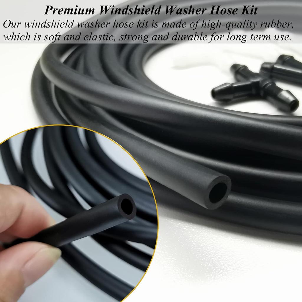 Windshield Washer Hose Kit - Includes 4 Meter Washer Fluid Hose & 12 Pcs Hose Connectors, Compatible With Most Vehicle Windshield Washer Nozzle