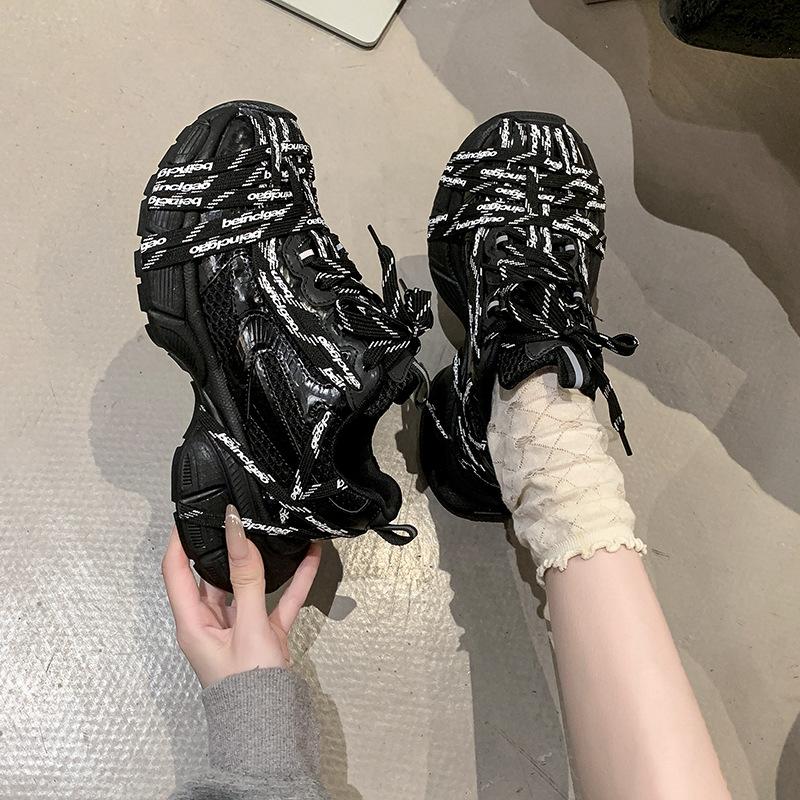 French Spider Woven Strap Letter Dad Shoes Girl 2025 Autumn New Models Old Thick-soled Mesh Breathable Sneakers