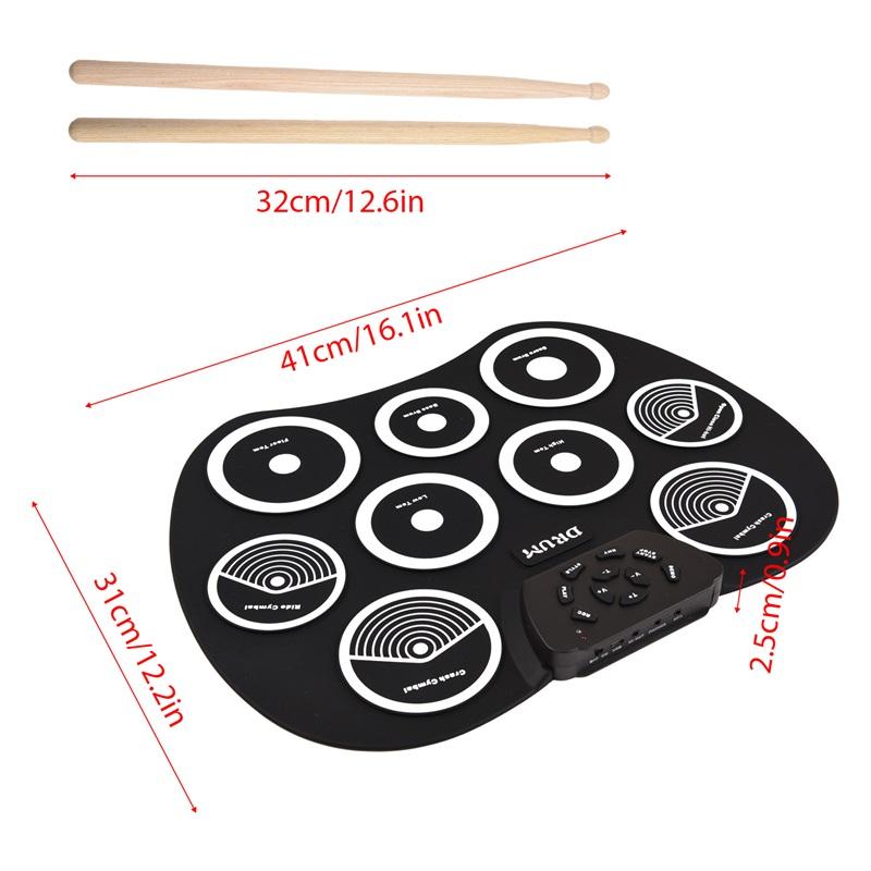 Electronic Drum Set Hand-rolled Drum 9 Pad MIDI Interface Supports DTX Games Portable Drum Set Gifts with Drumsticks Pedals