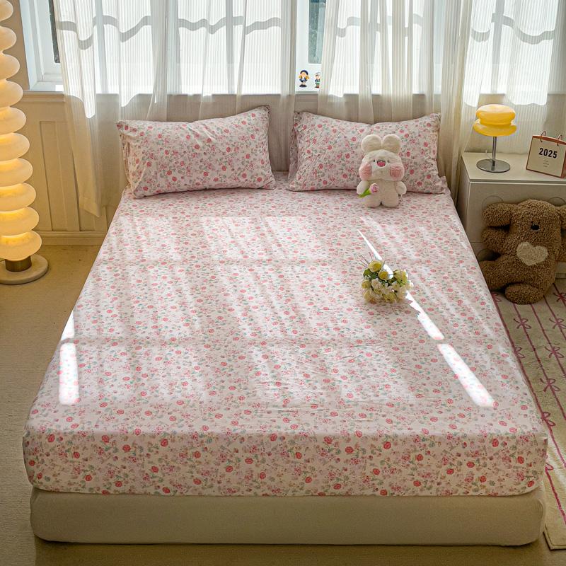 Washed Cotton Fitted Sheet with Elastic Bands Non Slip Adjustable Mattress Cover Printed  Pure Cotton  for Double King Queen