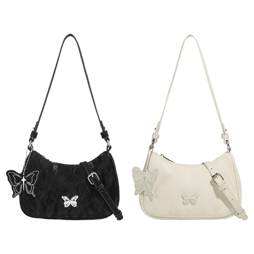 Women Underarm Bag with Butterfly Decoration Purse Fashion Female with Zipper Handbag for Party Outdoor Work Vacation Spring